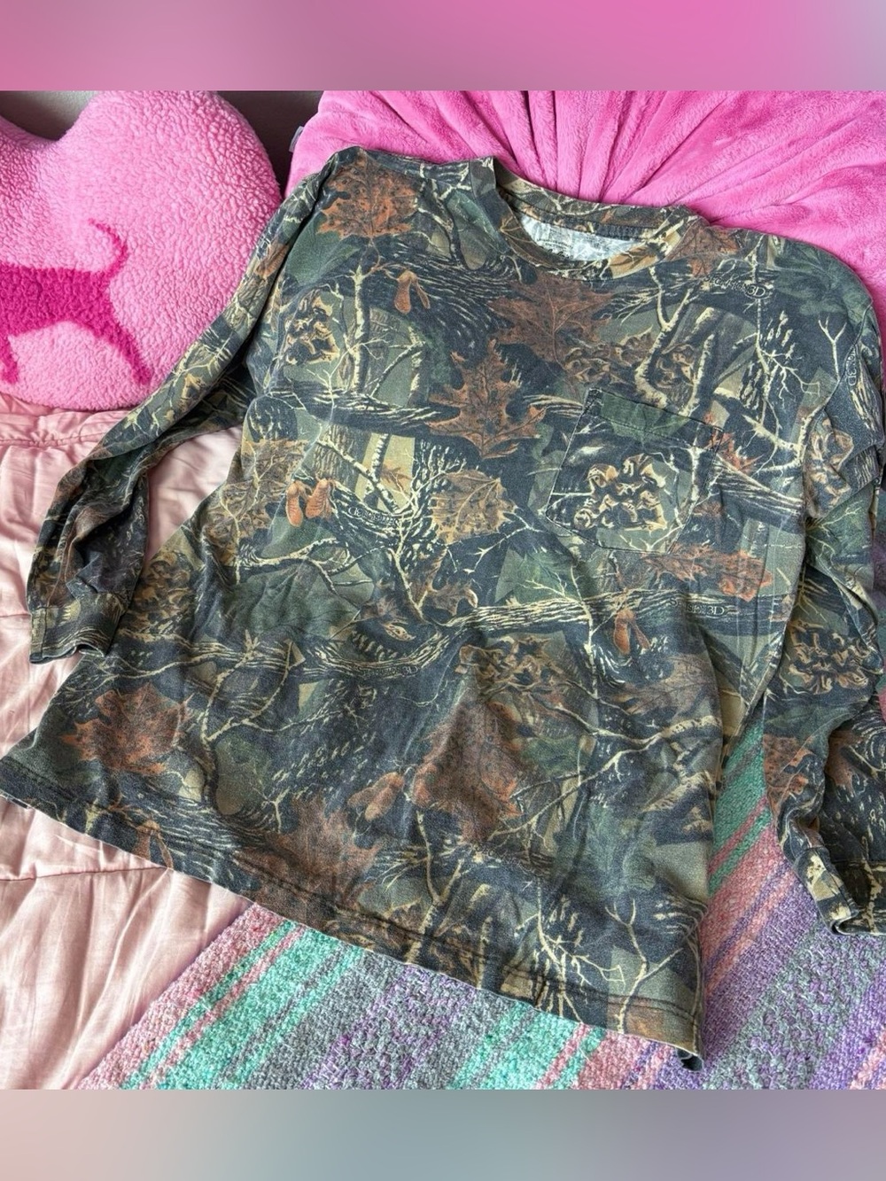 Cabela’s Camo Long Sleeve Pocket Shirt Large Realtree Hunting Y2K